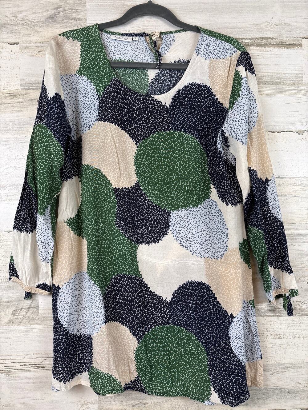Masai Womens S Green Blue Abstract Floral Luxury Tunic Blouse Lightweight